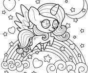 Coloriage Licorne Kawaii sur un arc en ciel