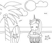 Coloriage Licorne s'amuse pendant les vacances