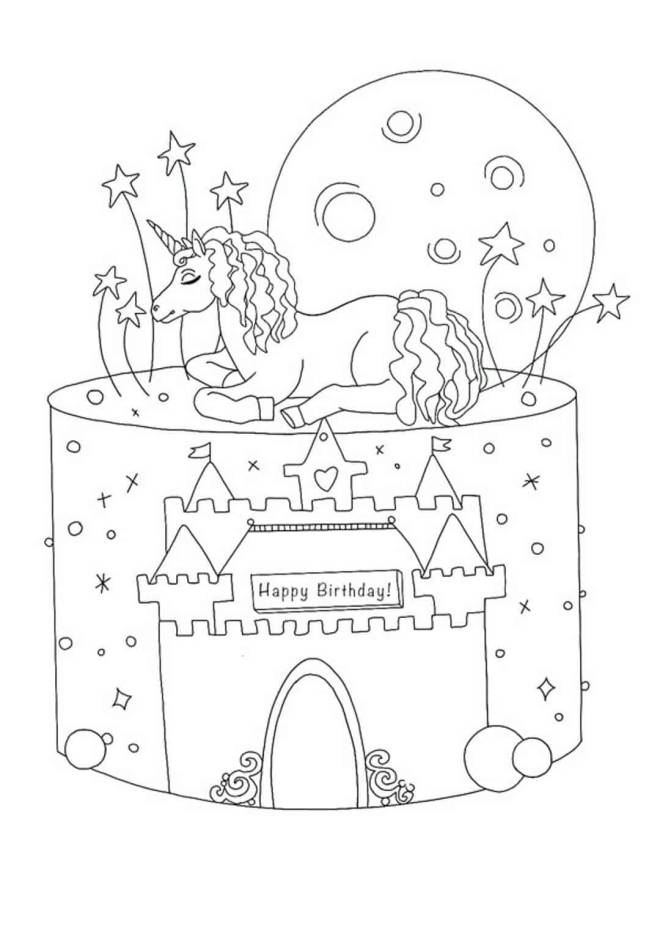 Coloriage et dessins gratuits Licorne sur gâteau anniversaire à imprimer