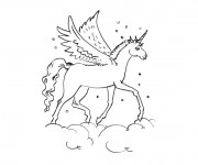Coloriage Licorne sur Les Nuages