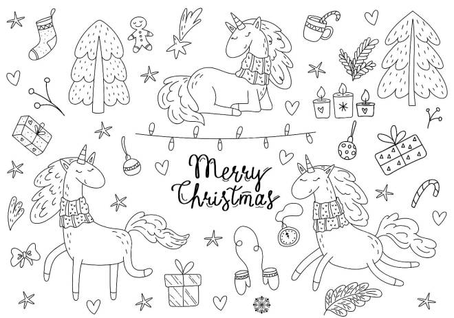 Coloriage et dessins gratuits Licornes pendant le Noel à imprimer
