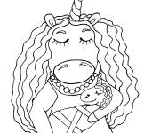 Coloriage Maman Licorne avec son b&eacute;b&eacute;
