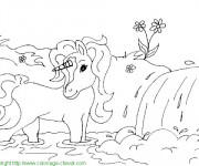 Coloriage Paysage Licorne dans L'eau