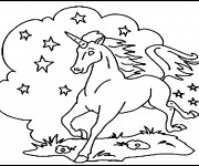 Coloriage Peinture Licorne parmis les &eacute;toiles