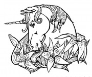 Coloriage T&ecirc;te de Licorne  artistique