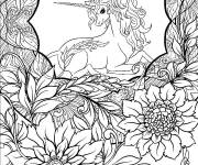 Coloriage Une licorne antistress avec des fleurs