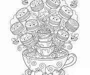 Coloriage Macarons kawaii sur un tasse de caf&eacute;