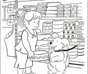 Coloriage Kristin achète une Gamelle pour son Chien