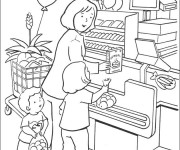 Coloriage La Famille au Magasin