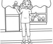 Coloriage La fille devant La Boulangerie