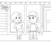Coloriage Le Petit Bricoleur devant son Magasin