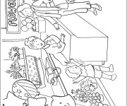 Coloriage Maman au Magasin pour acheter des Fleurs