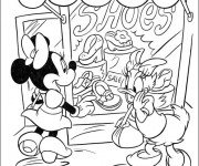 Coloriage Minnie et  Daisy au Magasin de Chaussures