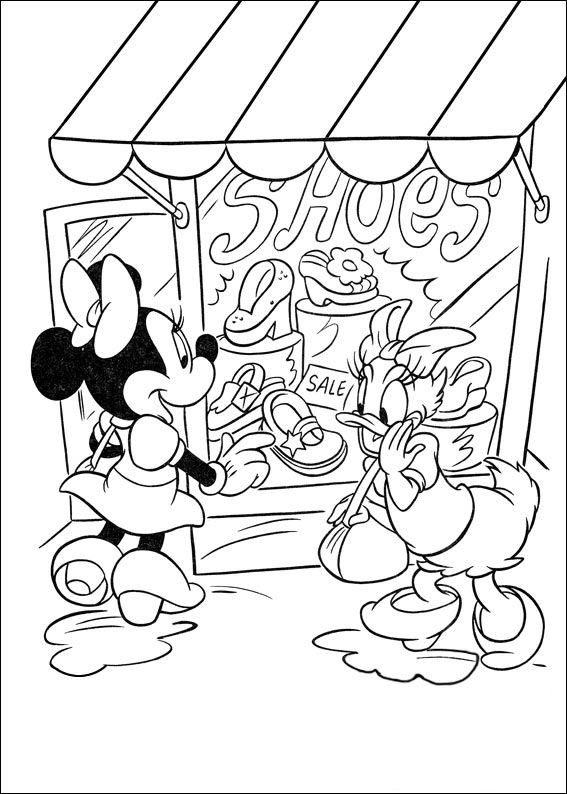 Coloriage et dessins gratuits Minnie et  Daisy au Magasin de Chaussures à imprimer