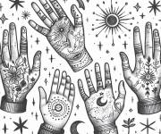 Coloriage Cinq mains zen en ligne