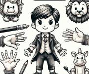 Coloriage Enfant et ses jouets en forme de mains