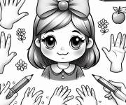 Coloriage Fille mignonne avec beaucoup de mains