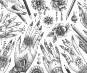 Coloriage Illustration des mains adultes &agrave; colorier