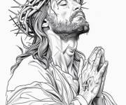 Coloriage J&eacute;sus joignant ses mains en priant