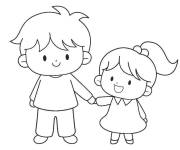 Coloriage Les deux enfants serrent les mains