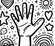 Coloriage Main &agrave; motif en &eacute;toiles et c&oelig;urs