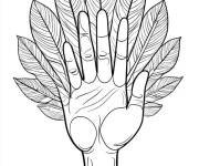 Coloriage Main d&eacute;cor&eacute;e avec des feuilles