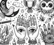 Coloriage Mains avec le signe de porte bonheur