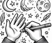 Coloriage Mains d'un petit gar&ccedil;on avec un crayon