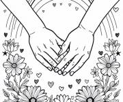 Coloriage Mains des amoureux crois&eacute;es