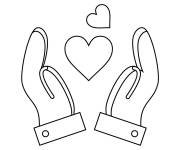 Coloriage Mains ouvertes avec coeurs d'amour