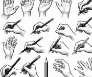 Coloriage On utilise les mains &agrave; &eacute;crire