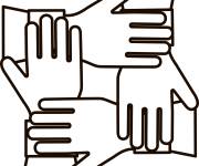 Coloriage Quatre mains signe de travail d'&eacute;quipe