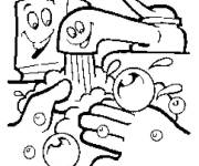 Coloriage Robinet en lavant les mains