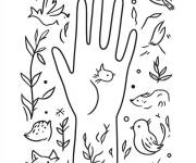 Coloriage Sc&egrave;ne d'une main entour&eacute;e par des oiseaux