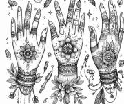 Coloriage Trois mains adultes zentangle