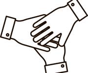 Coloriage Trois mains signe de l'&eacute;quipe