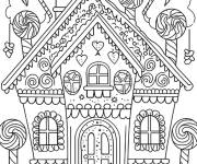 Coloriage Beaucoup de sucettes et des bonbons sur la maison en pain d'&eacute;pice