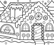 Coloriage Bonhomme en biscuit dans la Maison de pain d'&eacute;pice au milieu de l
