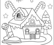 Coloriage et dessins gratuit Cannes de bonbon et joyeuses maisons en pain d'&eacute;pice à imprimer