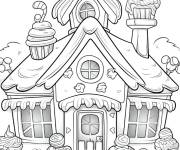 Coloriage Cupcakes sur une jolie maison en pain d'&eacute;pice