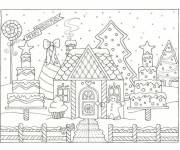 Coloriage Des friandises avec cette maison en pain d'&eacute;pice pour no&euml;l