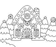 Coloriage et dessins gratuit Des sapins de no&euml;l autour d'une maison en pain d'&eacute;pice simple à imprimer
