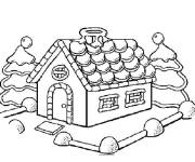 Coloriage Deux sapins entourent une maison en pain d&rsquo;&eacute;pice