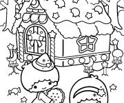 Coloriage Fr&egrave;res et s&oelig;urs devant une maison de pain d'&eacute;pice
