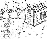 Coloriage Gretel et Hansel devant une maison en pain d&rsquo;&eacute;pice