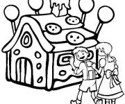 Coloriage Hensel et Gretel devant la maison en pain d&rsquo;&eacute;pice