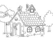Coloriage La famille joyeuse dans la maison magique