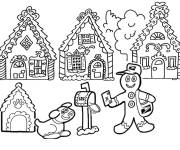 Coloriage Le facteur apporte les lettres au villages des maisons en pain d&rsquo;