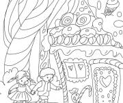 Coloriage Le pays magique ou on trouve des maisons en pain d'&eacute;pice