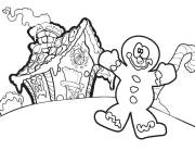 Coloriage Le petit homme en biscuit devant la maison en pain d&rsquo;&eacute;pice